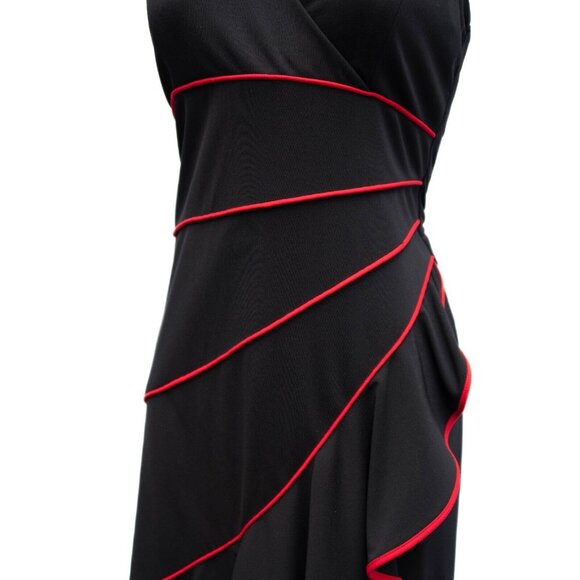 Vtg Niki Tango Dress 10 Halter Ruffled Tiered Hi Lo Black Red Salsa Ballroom USA - Picture 2 of 8